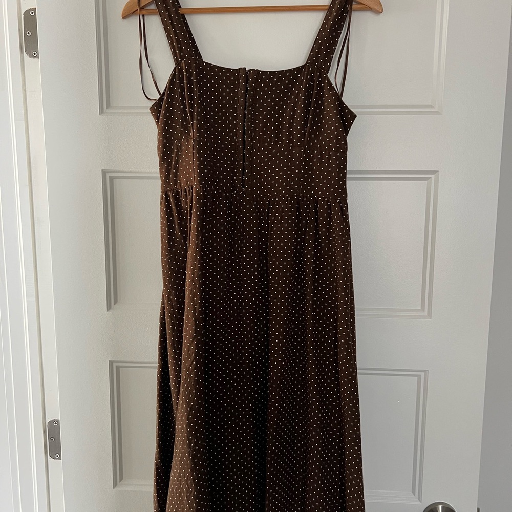 Chic Brown Polka Dot Midi Dress